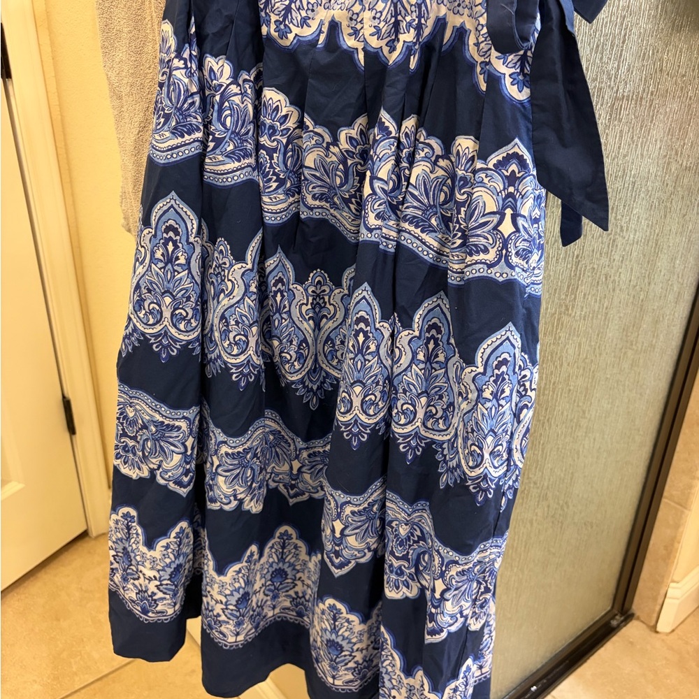 Talbots Navy and White Printed A-Line Midi Skirt